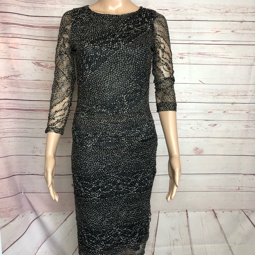 Reiss Ivanka Black Lace Dress With 3/4 Sleeve Sz4